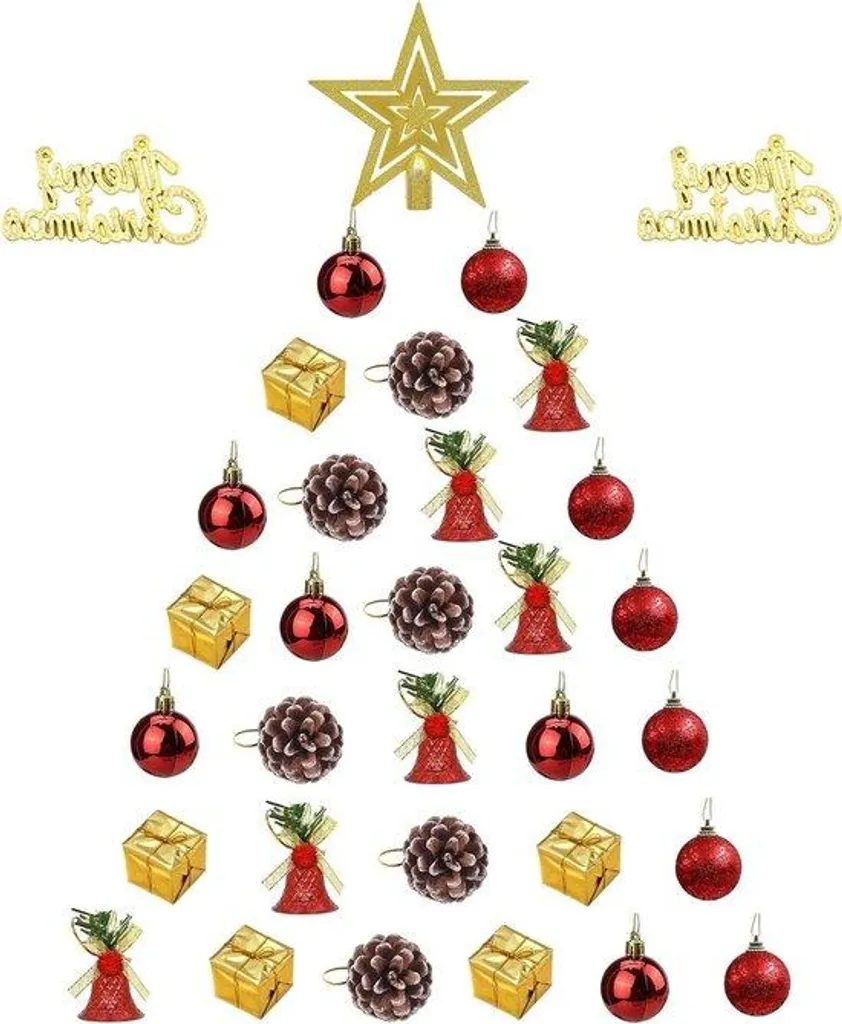 Kit Ornements de Noël Traditionnels - 33 Accessoires Rouge et Doré Chic