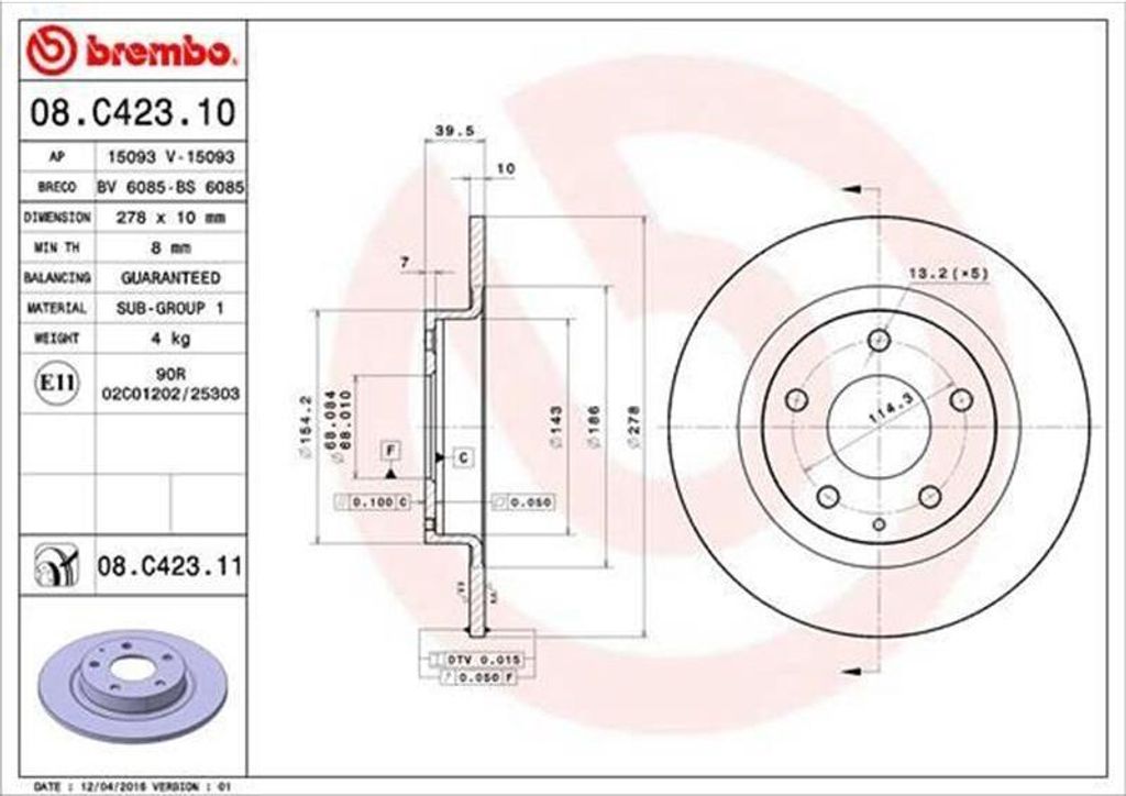 Bremsscheibe BREMBO 08.C423.11