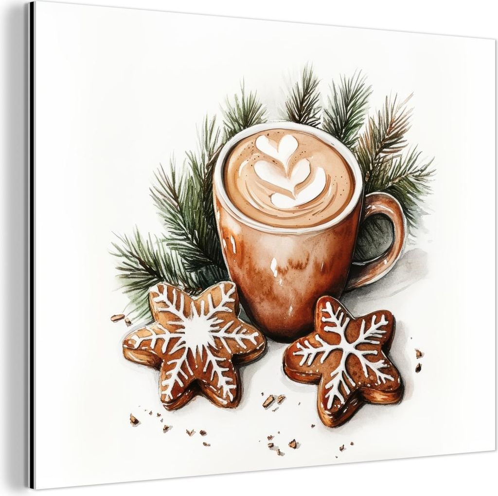 MuchoWow Wanddekoration Metall Metallbild Wandkunst 80x60 cm Kaffee - Kuchen - Winter - Kunst - Weihnachten MuchoWow Aluminium Gemälde - Alubild
