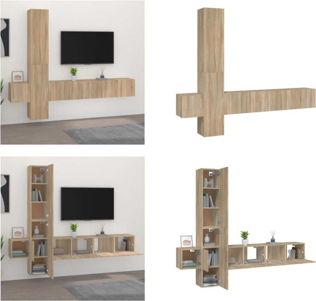 vidaXL 5 tlg. TV Schrank Set Sonoma Eiche Holzwerkstoff - Produktbild 