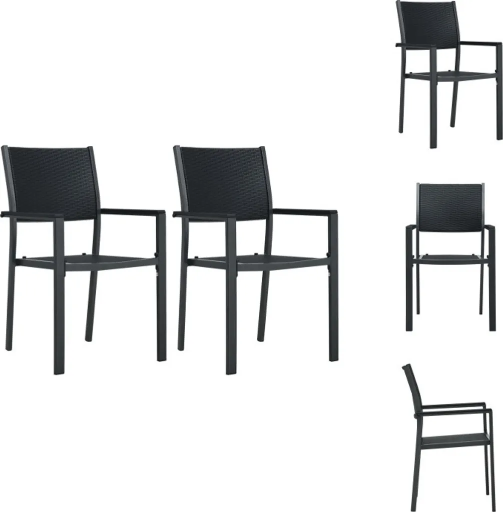 vidaXL Sedie Esterno 2 pz Design Rattan Plastica Nera Moderna