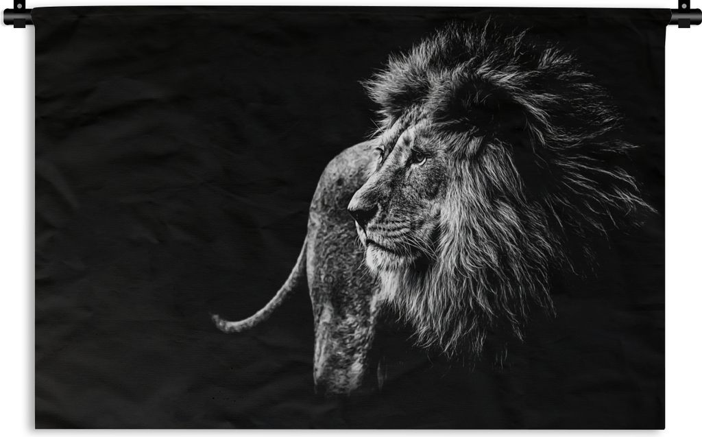 MuchoWow Wandteppich Wandbehang Tiere - Wild - Löwe - Schwarz - Weiß 90x60 cm Tapisserie Dekoration Wandtuch - Wandskulpturen - Bildteppich