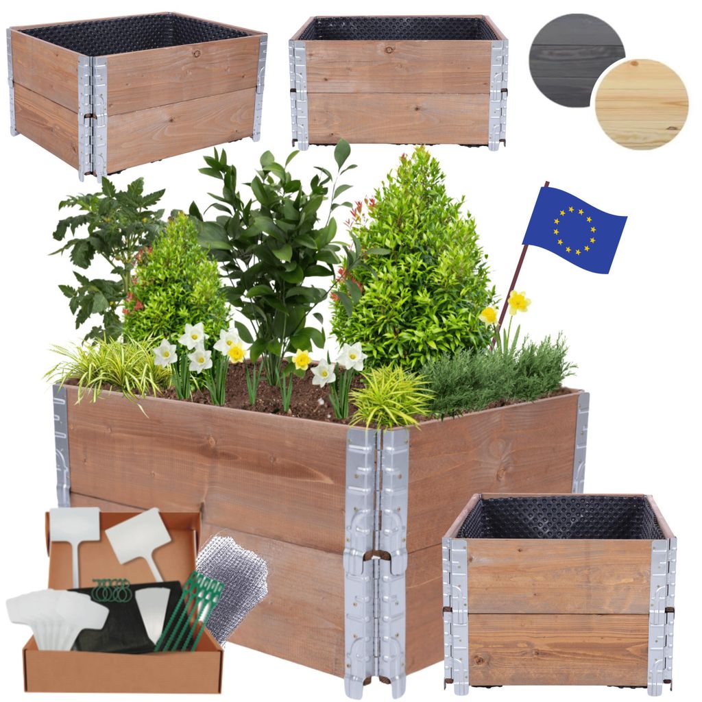 MODO24 Hochbeet Holz, Noppenfolie, Pflanzrahmen, Kräuterbeet, Gemüsebeet, Massivholz Kiefer, 40x60x80 cm, Braun, ZP10