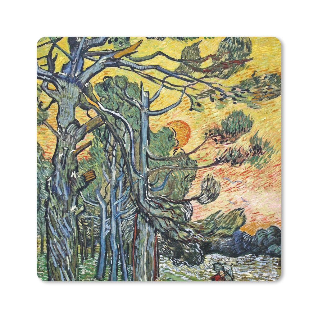 MuchoWow Mauspad Mousepad Tannenbäume bei Sonnenuntergang - Vincent van Gogh 20x20 cm - Mousepads - Maus Mat - Pad - Mausunterlage - Desk Mat - ...
