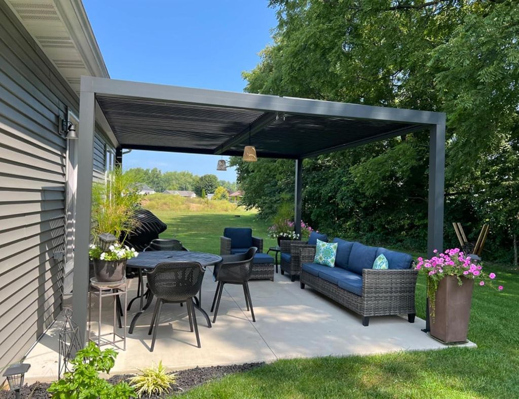 PURPLE LEAF Pergola 3,3x4m Wasserdicht Winterfest, Aluminium Pavillon mit Verstellbarem Lamellendach, Grau