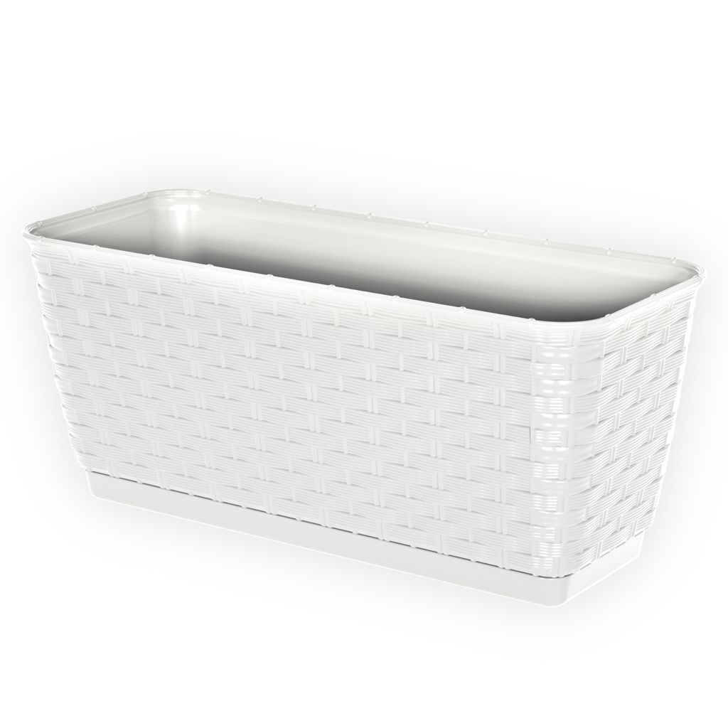Kasten für Geländer Balkon Terrasse Blumentopf Rattan-Imitat 38,6 cm Weiß