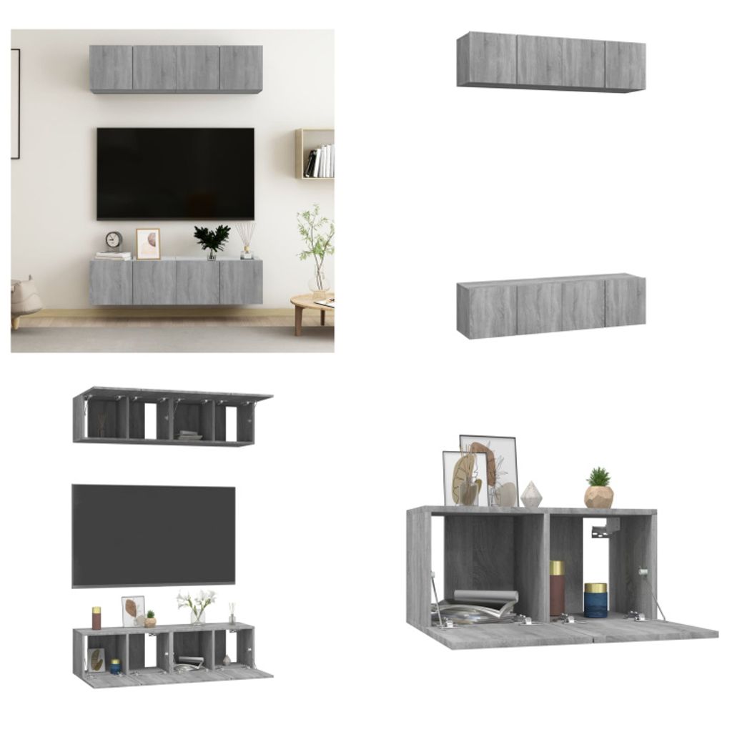 vidaXL TV Wandschränke 4 Stk. Grau Sonoma 60x30x30 cm Holzwerkstoff - TV-Wandschrank - TV-Wandschränke - TV-Schrank - TV-Möbel