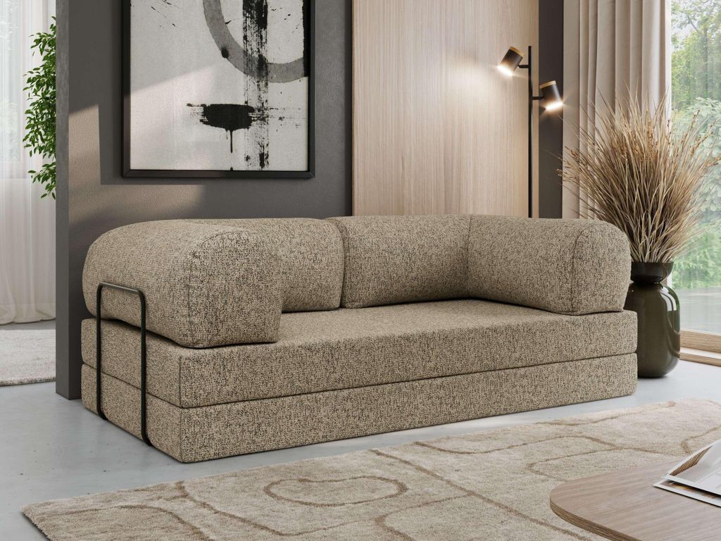 MKS MEBLE Schlafsofa 3-Sitzer ORSETTO 200 cm Sofa mit Schlaffunktion & Metallrahmen Modernes Design Ausziehcouch, HR-Schaum - Dunkelbeige Strukture
