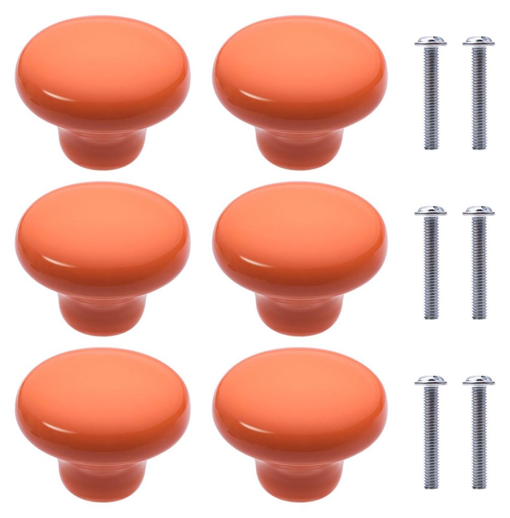 6 runde Keramik-Möbelknöpfe, Schubladenknöpfe, runde Keramikgriffe für Kinderzimmer, Küchen, Schränke, Bücherregale (orange)