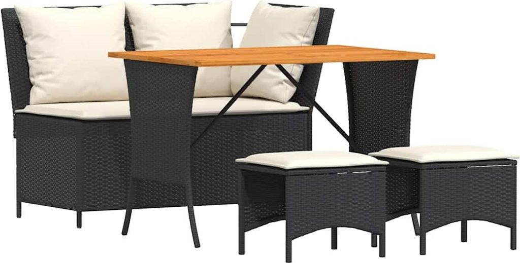 4-tlg. Garten-Essgruppe mit Kissen Schwarz Poly Rattan