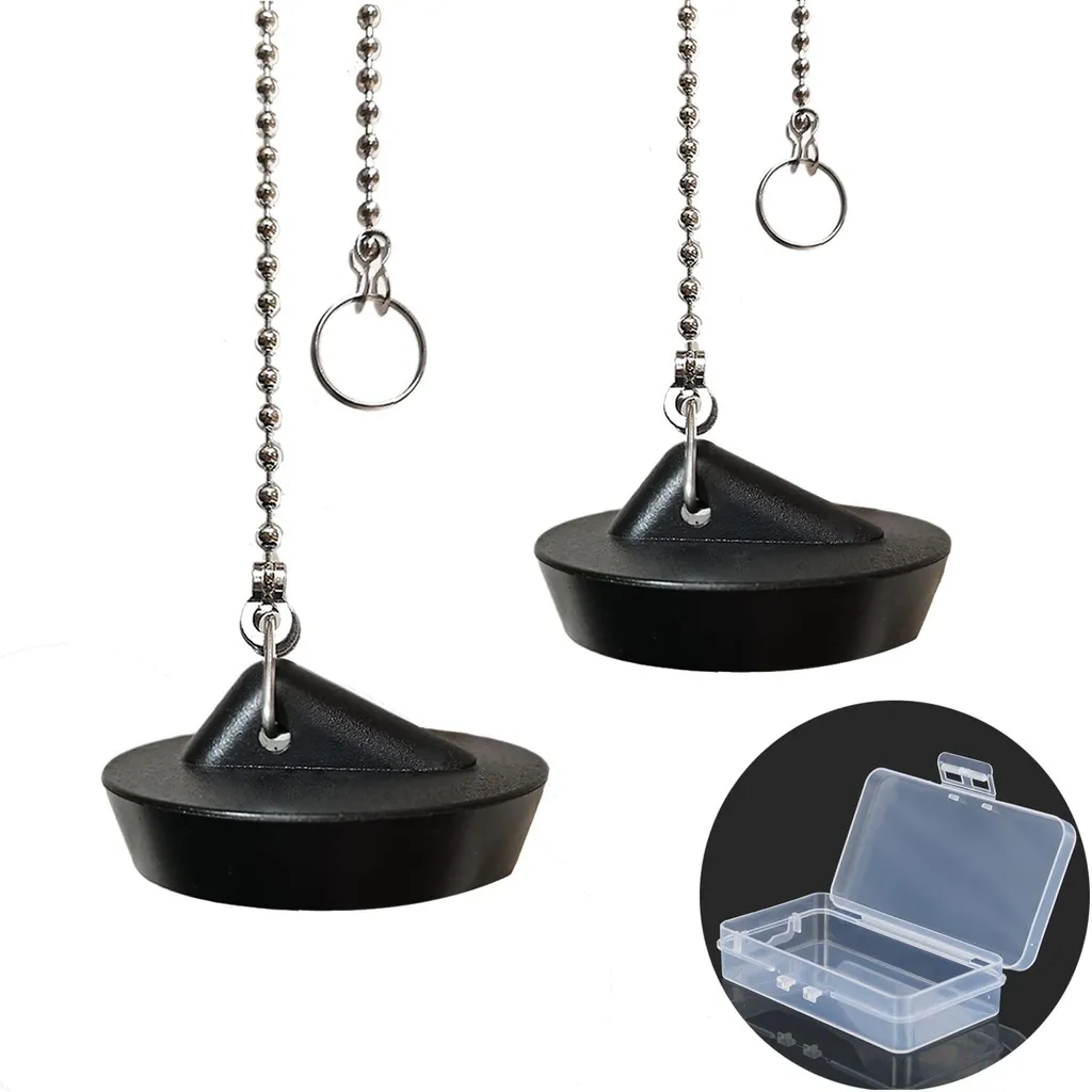 Lot de 2 bouchons de vidange 44 mm avec chaîne inox pour évier et bain