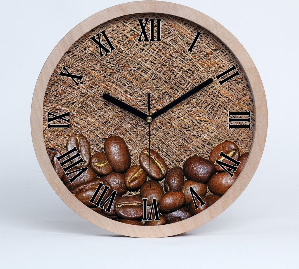 Holzuhr 20fi cm wanduhr - schwarze Spitzen - Kaffeebohnen