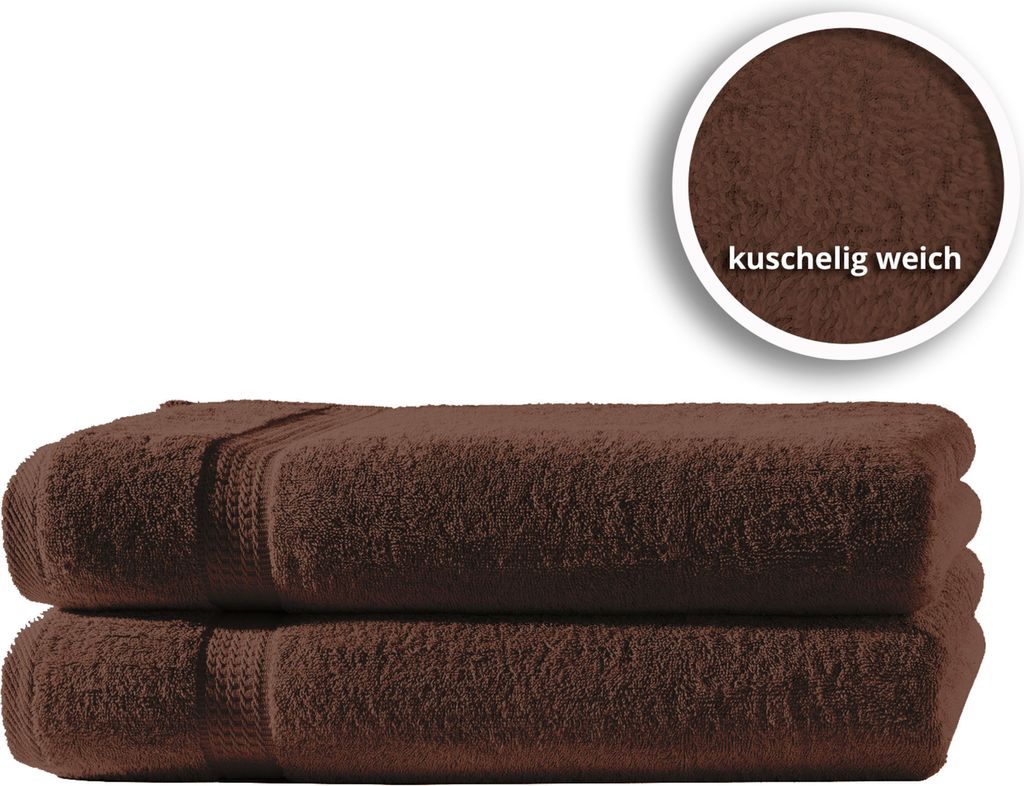 2er Set Gästetücher Handtücher Duschtücher Badetücher Frottee 100% Baumwolle, Farbe:Braun, Größe:Badetücher 100x150 cm