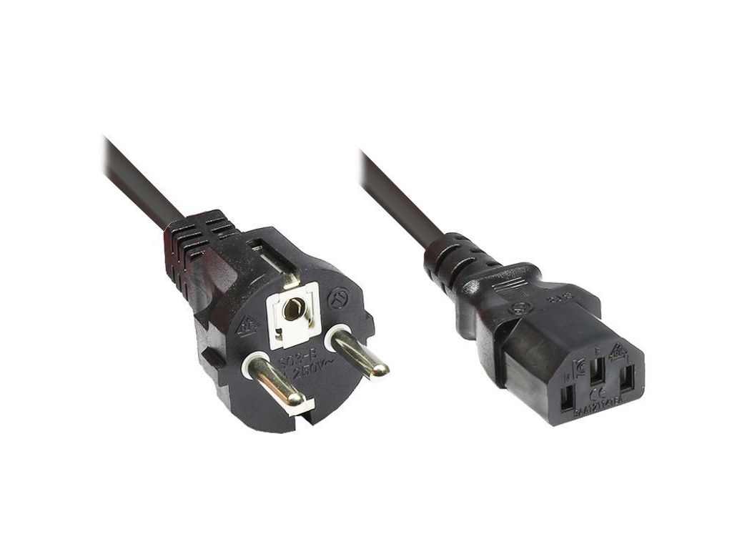 Netzkabel Schutzkontakt-Stecker gerade an Kaltgeräte-Buchse gerade, Typ F an C13, 1,5m, Good Connections