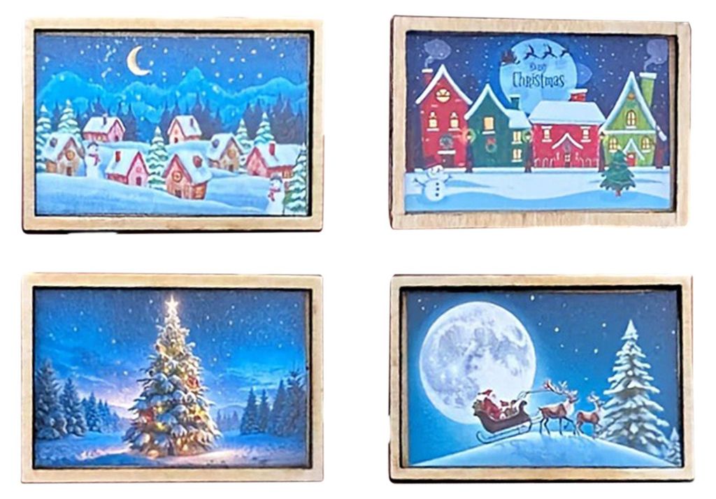 Mini-Weihnachtsbilder mit Rahmen, Weihnachtsmotive aus Holz, Miniatur-Weihnachtsornamente mit Rahmen für festliche Dekorationen, DIY-Bastelprojekte