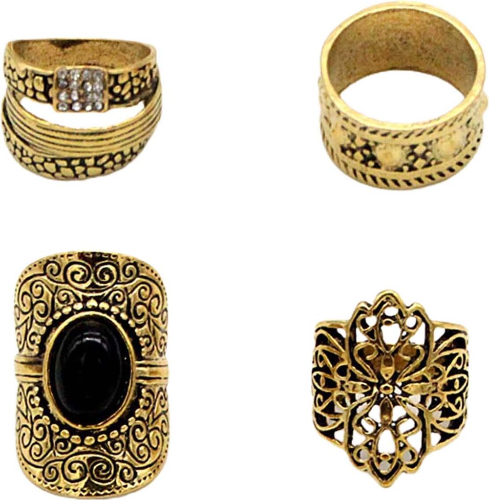 4 Teile/satz Uni Ringe Breite Ethnische Stil Legierung Hohl Geschnitzte Muster Knuckle Ringe Schmuck Zubehör-Golden
