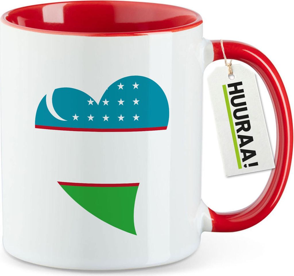 Huuraa Kaffeetasse Usbekistan Flagge Herz 330ml Rot Keramik Kaffeebecher Geschenkidee