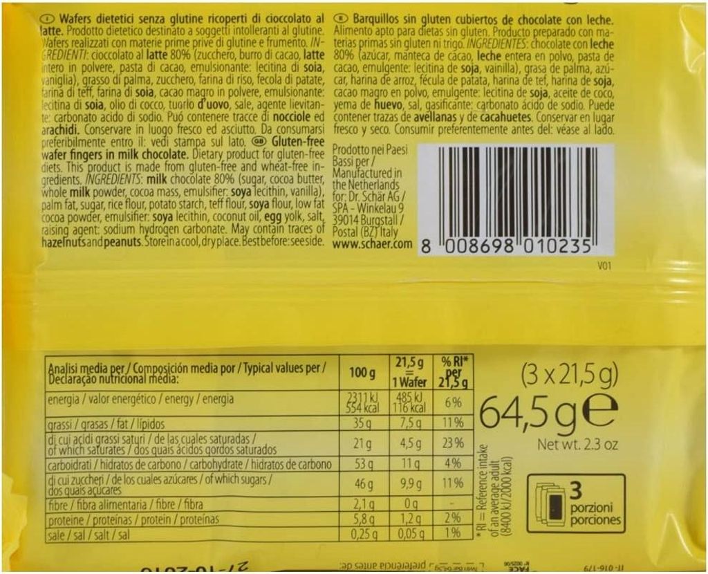 3x Schär Twin Bar Glutenfreie Waffeln mit Milchschokoladenüberzug (3 x 21,5g) 64,5g