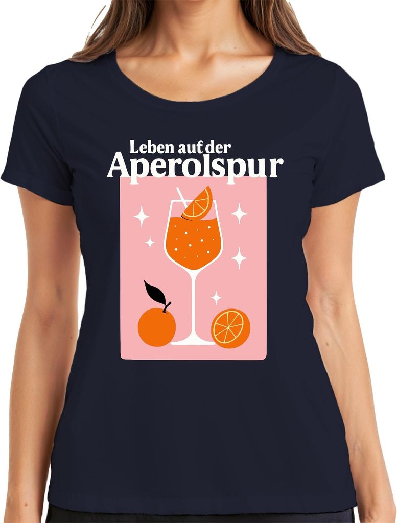 Leben auf der Aperolspur Aperol Spritz Sommer Orangen Party Bar Damen T-Shirt, Navy, 3XL