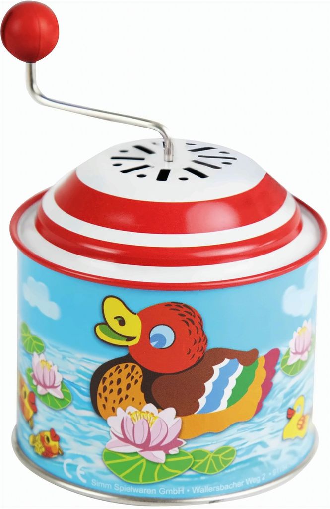 Lena 52761 Musikdrehdose Kleine Enten, Musikdose ca. 10,5 x 7,5 cm, Blechdrehdose mit Melodie, Drehdose aus Metall, Drehorgel für Kinder ab 18 Mon...