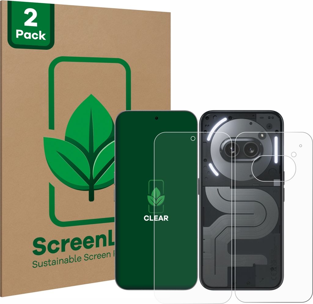 2x ScreenLeaf Schutzfolie für Nothing Phone (2a) Plus (Display+Rückseite) nachhaltiger Displayschutz Display Schutz Folie Klar Transparent
