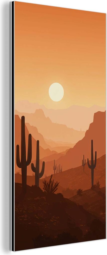 MuchoWow Wanddekoration Metall Metallbild Wandkunst 20x40 cm Landschaft - Wüste - Kakteen - Sonne MuchoWow Aluminium Gemälde - Aluminium Gemäldes