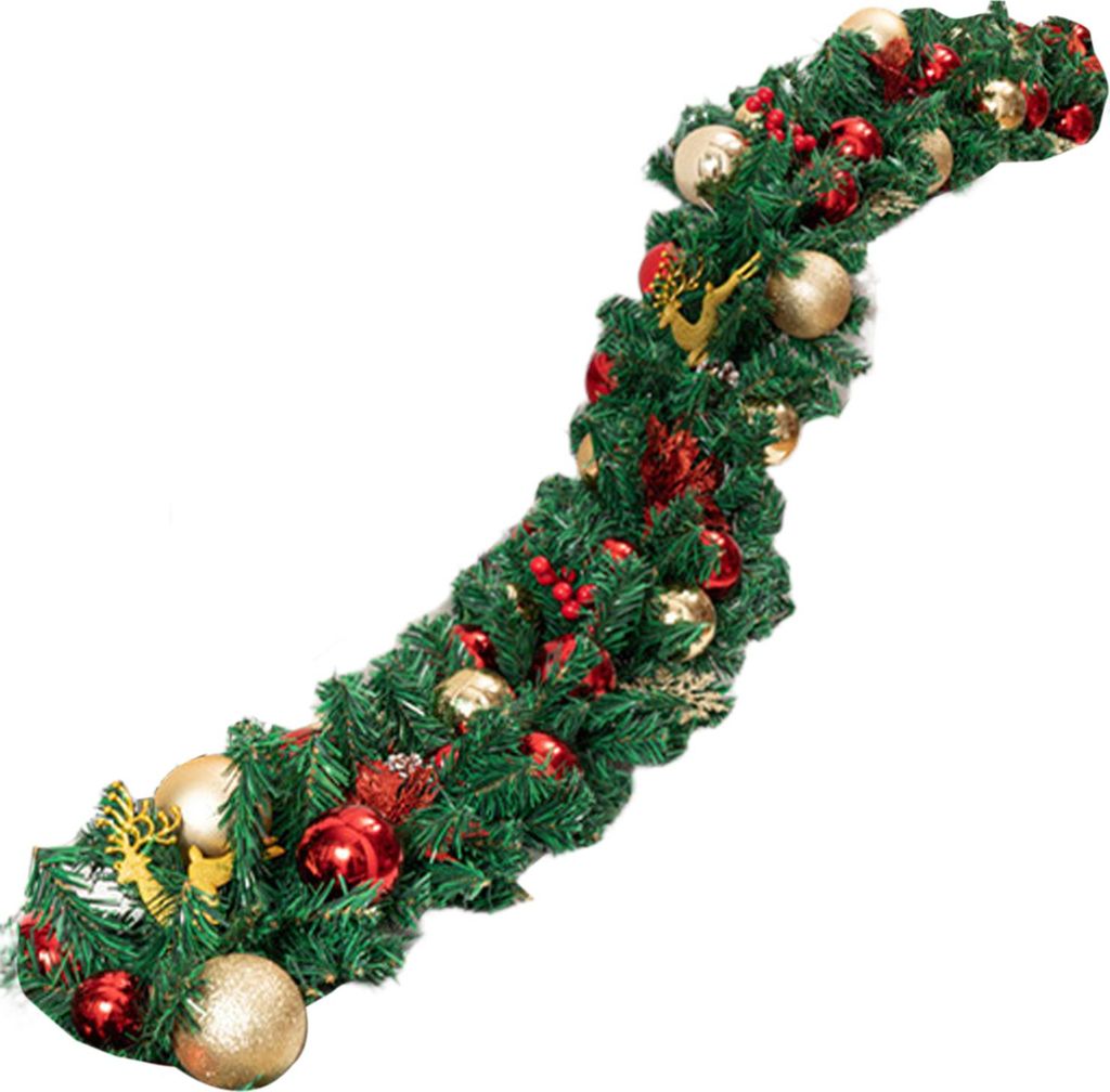 Weihnachtsgirlande aus Norfolk-Kiefer, Girlande aus künstlichem Kieferngrün mit Tannenzapfen, Glitzerkugeln, roten Beeren für Kaminsims, Treppe,...