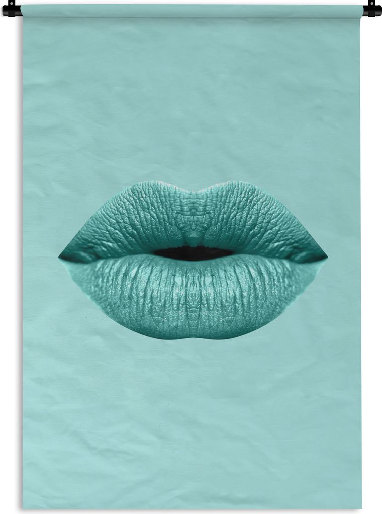 MuchoWow Wandteppich Wandbehang Lippen - Pastell - Blau 90x135 cm Tapisserie Dekoration Wandtuch - Baumwolle - Wandskulptur