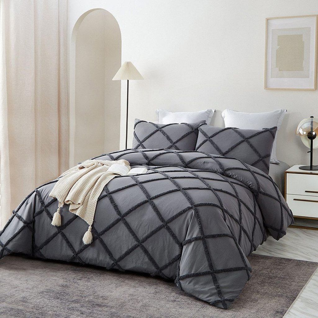 Bettwäsche Getuftet 135x200,200x200cm,Stickerei Shabby Chic Bettbezug Boho-Stickerei Bettwäsche-set mit Reißverschluss,Kissenbezug 80x80cm