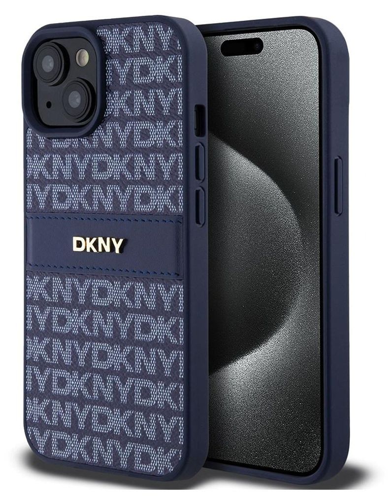 DKNY, Schutzhülle Repeat Pattern Tonal Stripe f. Apple iPhone 15, Blau
