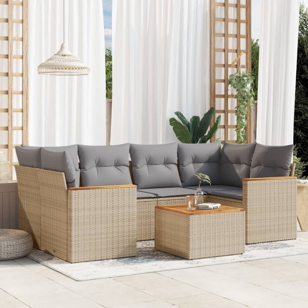 Maison Exclusive - 7-tlg. Garten-Sofagarnitur mit Kissen Beige Poly Rattan