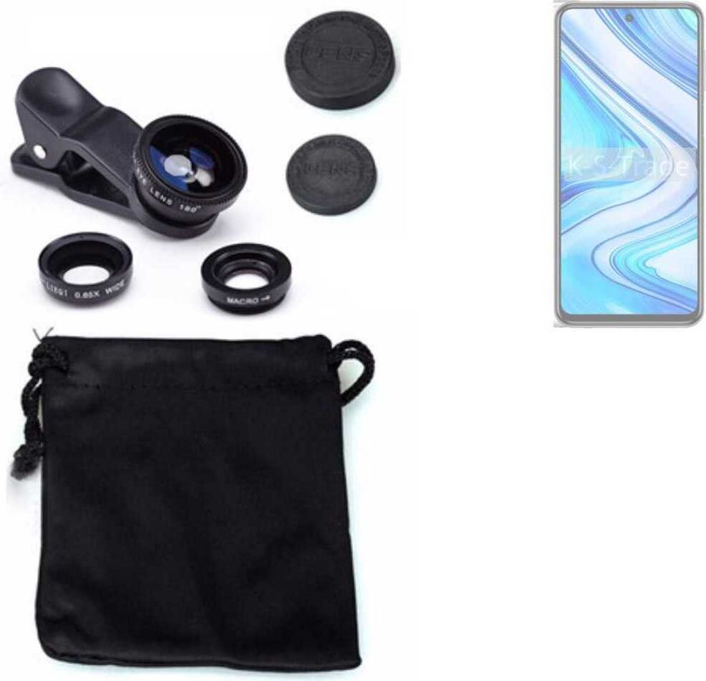 K-S-Trade Smartphone Kamera Linsen Set Kompatibel mit Xiaomi Redmi Note 9S 3in1 Clip-On Kamera Adapter Macro Weitwinkel FishEye Fischauge Objektiv
