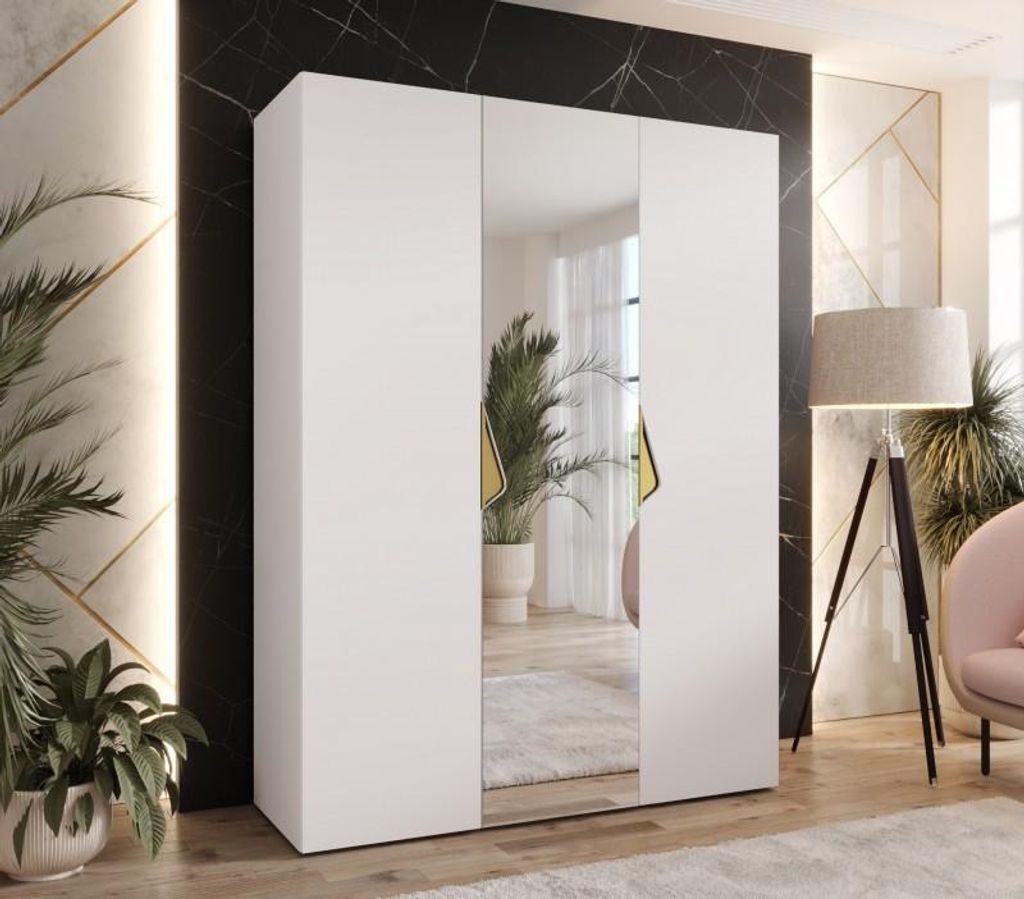 Dreitüriger Kleiderschrank 150 cm AMARIS 2 - weiß / goldene Griffe