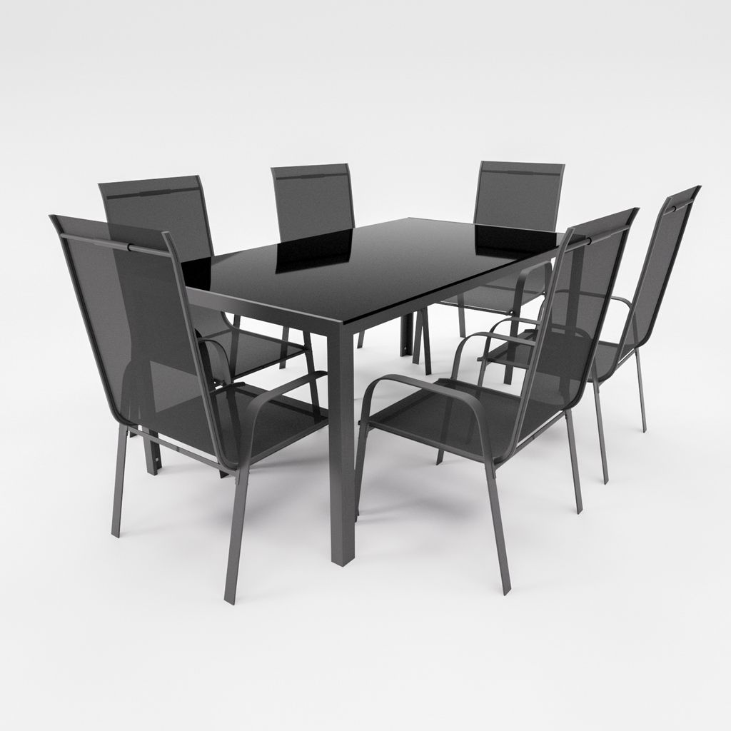 Gartenmöbel Set Metall Tisch 6 Stapelsessel Essgruppe Gartenset Sitzgruppe Stuhl schwarz