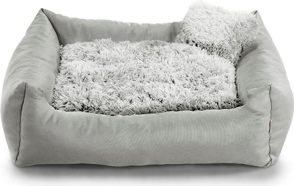 Hundebett FN – Weiches Plüschkissen mit Polyurethanschaum-Füllung, schmutzabweisend und gemütlich, inkl. kleinem Kissen (3XL - 130x110, Hellgrau)