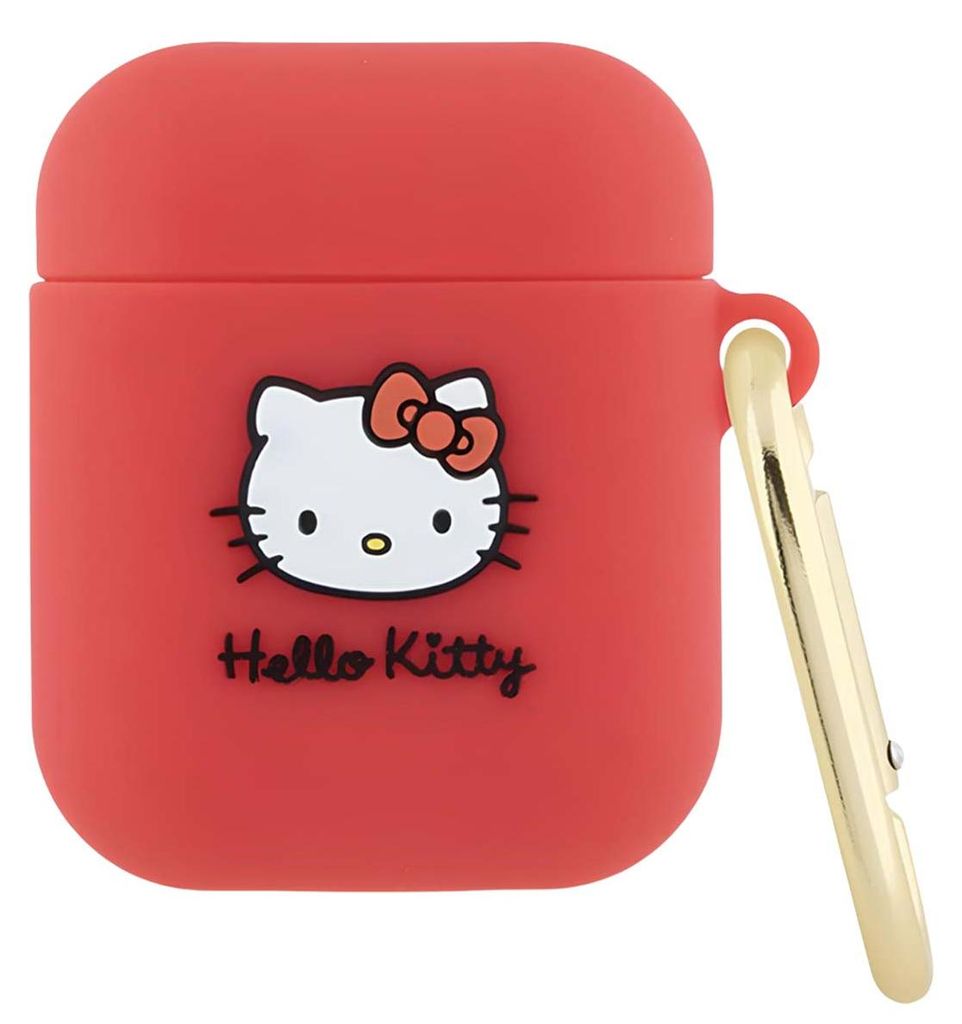 HELLO KITTY, Silikon Hülle für AirPods 1 / 2 mit 3D Motiv und Metallkarabiner, Fuchsia