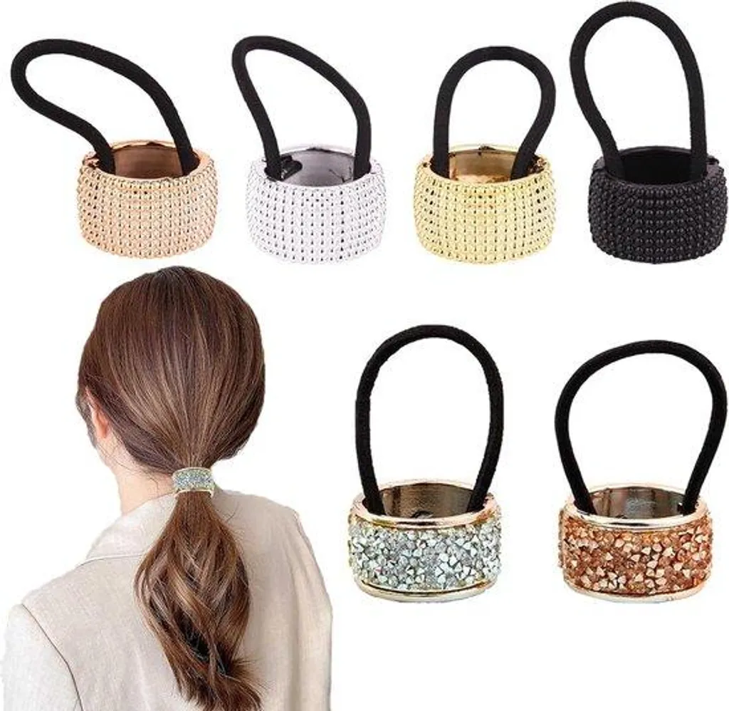 Fixation bandeau cheveux : lot de 6 attaches élastiques strassées chic