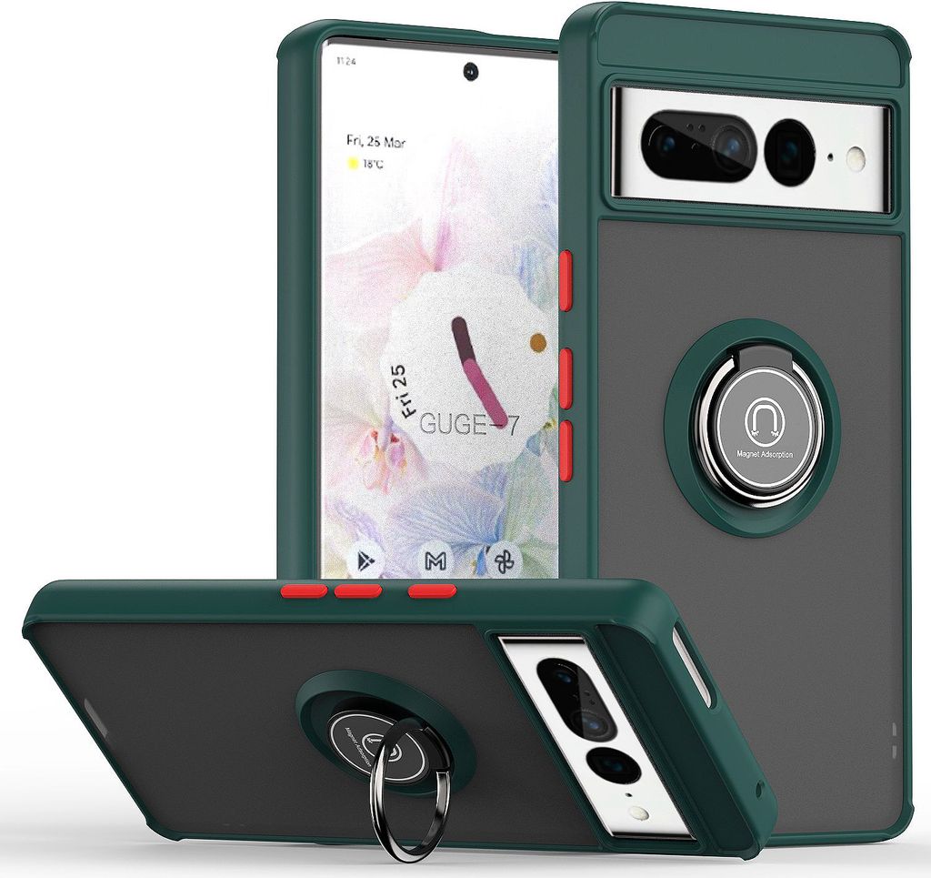 Google Pixel 7 Pro Hülle, Ring Halter Ständer Matte Transluzent TPU Rahmen Stoßfest Schutzhülle für Google Pixel 7 Pro dunkelgrün