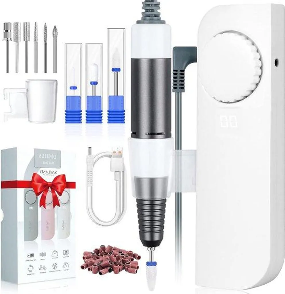 Ponceuse à ongles sans fil blanche et kit de manucure pour faux ongles
