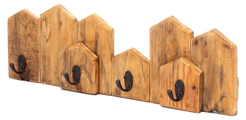Wandgarderobe Häuschen-Form, Massivholz, 49cm, 4 Haken