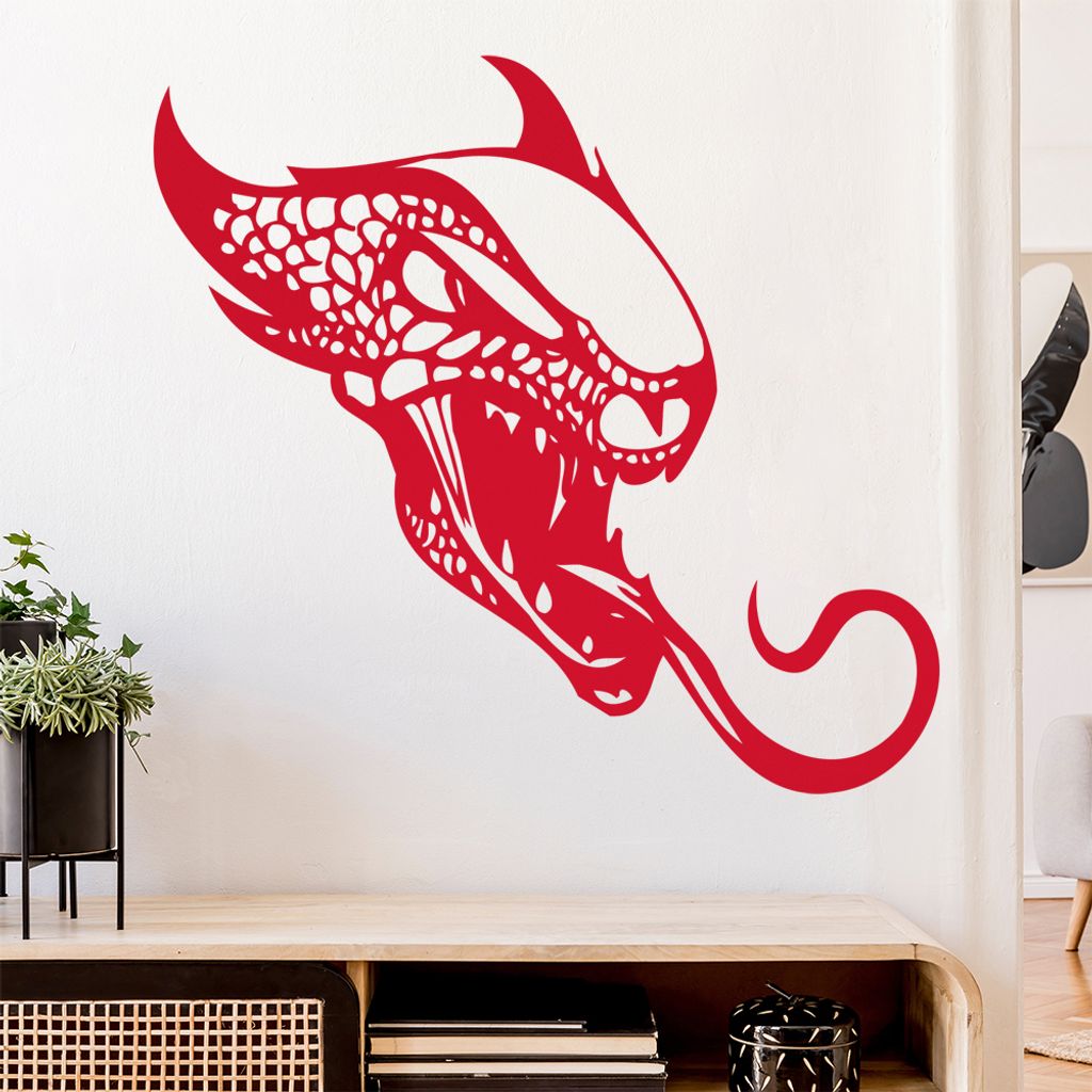 Drachen Kopf Wandtattoo in 6 Größen - Wandaufkleber Wall Sticker - Dekoration, Küche, Wohnzimmer, Schlafzimmer, Badezimmer
