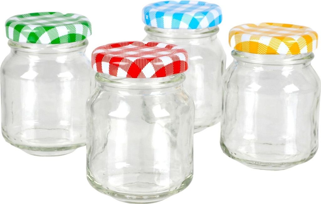 Mini-Marmeladengläser 4er-Set 70ml Gläschen Einmachglas Probiergläschen bunt