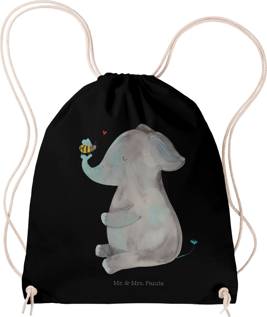 Mr. & Mrs. Panda Drawstring Bag Elefant Biene - Schwarz - Geschenk, Kleiner Rucksack, Liebe, Beutel, Jutebeutel, wander, Liebesspruch, Stoffbeutel,...