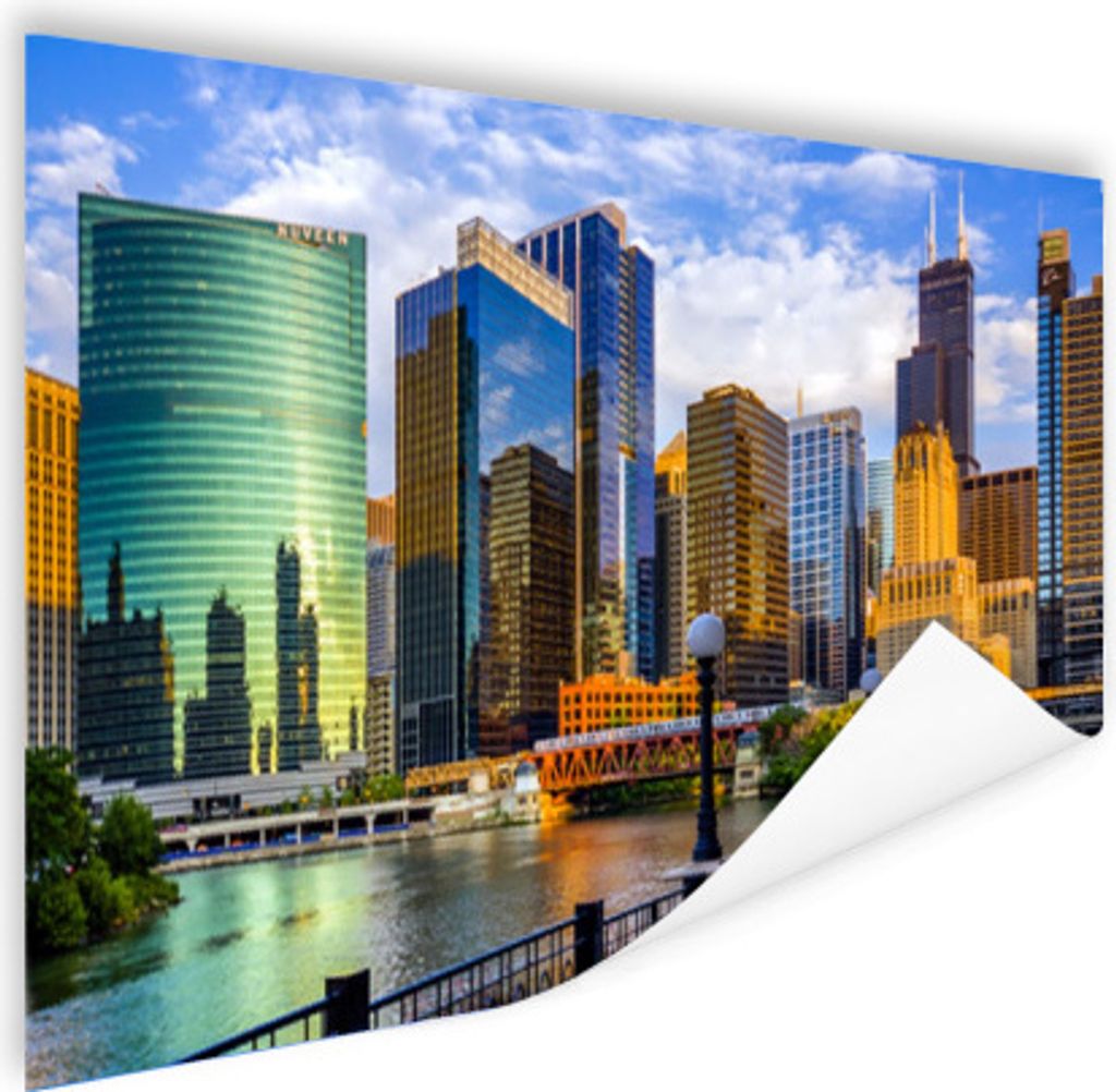 MuchoWow Poster Chicago - Fluss - Turm 120x80 cm - Bilder
