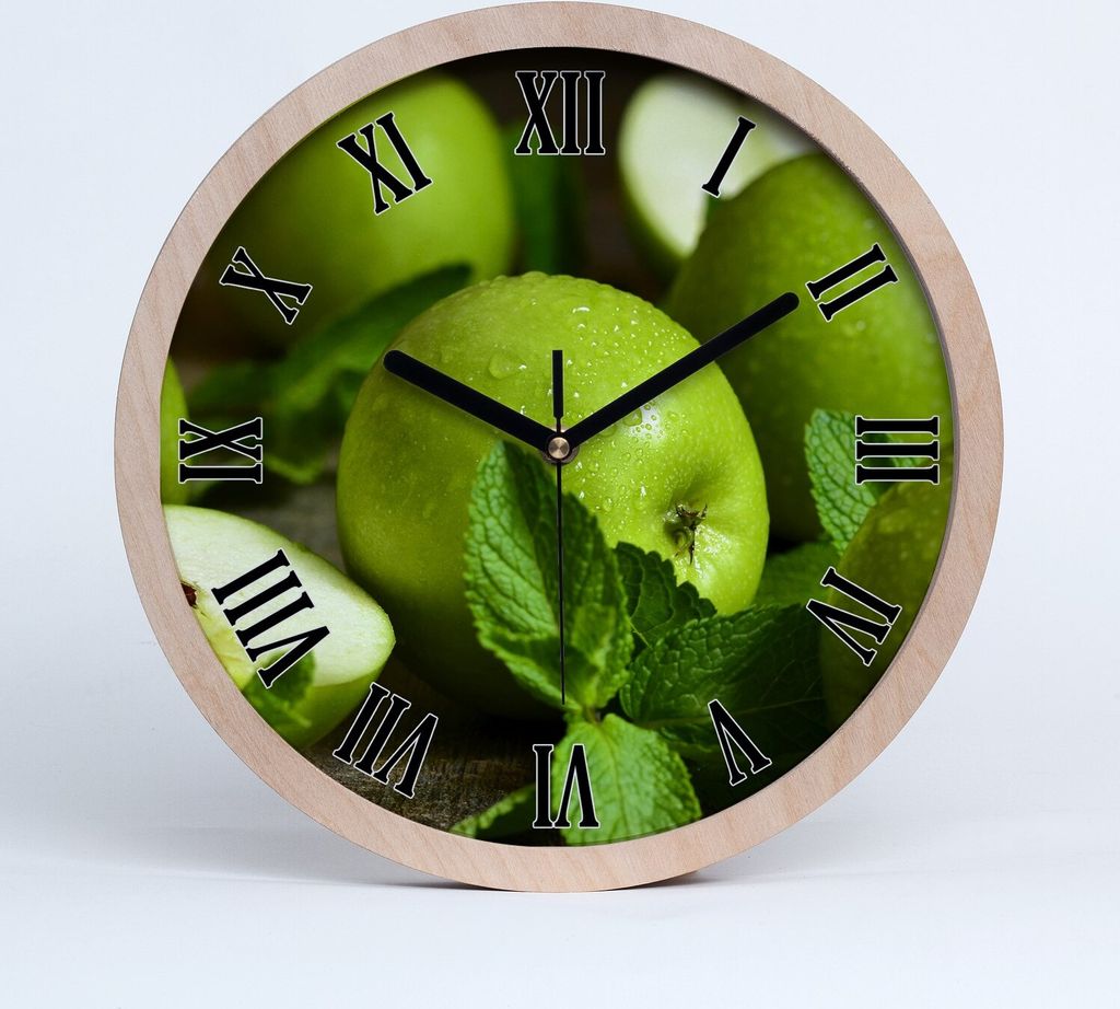 Holzuhr 30fi cm wanduhr - schwarze Spitzen - grüne Äpfel