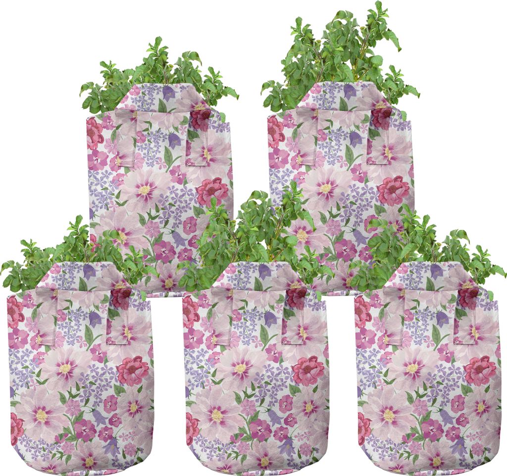 ABAKUHAUS Aquarell Zuchttöpfe 5er-Pack, Frischer Frühlings-Flora, hochleistungsfähig Stofftöpfe mit Griffen für Pflanzen, 7 Gallonen, Lavendel...