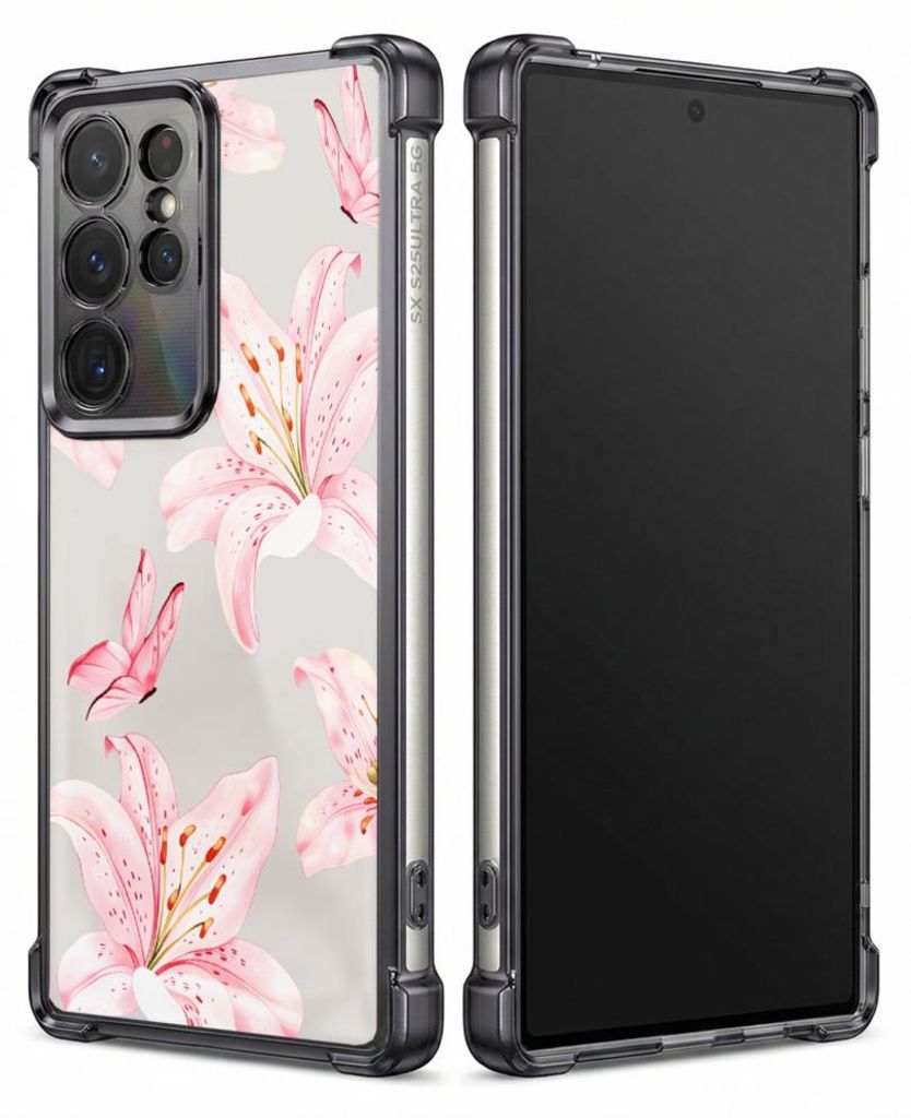 Personalisierte Hülle mit Bild für Samsung Galaxy S22+ Elektroplattiert TPU Stoßdämpfer Handyhülle mit Rosa Lilien-Blumenmuster
