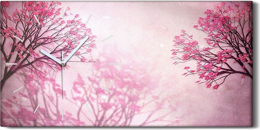 Wanduhr Uhr Wandbild Leinwand 60x30 Malerei Abstrakte Bäume Zweige Blumen - weiße Hände