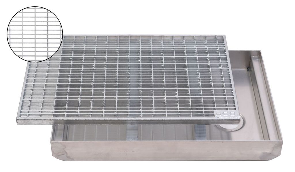 ACO Abtrittrost Fußabtreter + Emco ALU Bodenwanne Schuhabstreifer Abstreifer Abtreter Rost 30/10, Größe:600 x 400 mm