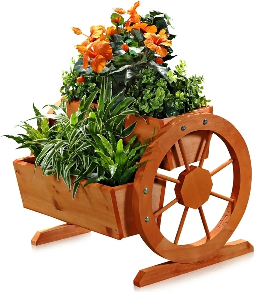 Bac à plantes en bois marron au design de chariot rustique de jardin